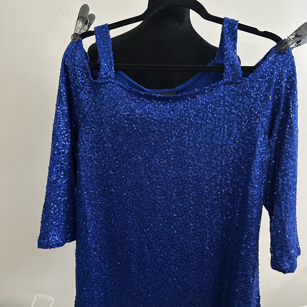 Blue Sequin Off-Shoulder Top